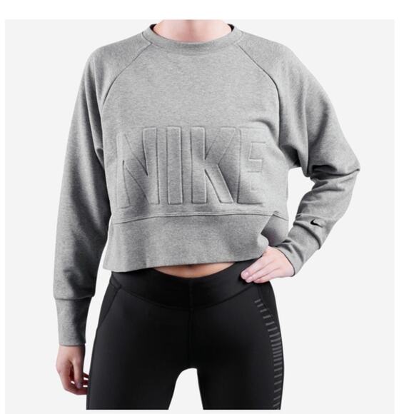 Nike Versa Crew Big Sweatshirt Cropped Pullover Embossed Small Gray - Picture 1 of 6